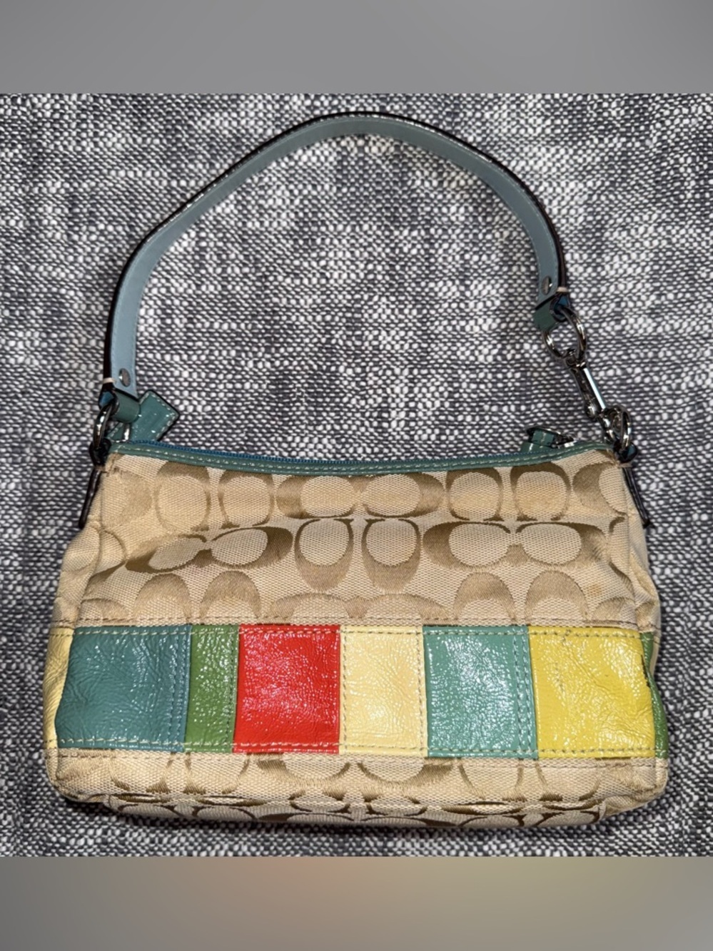 Coach Vintage Pastel Spring Patchwork Baguette Purse Y2K shoulder leather Canvas - Picture 5 of 10